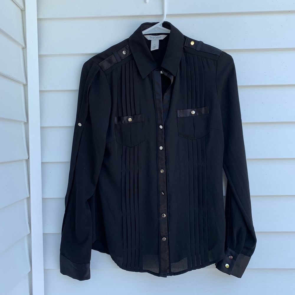 WHBM Black Button Up with Silk collar
